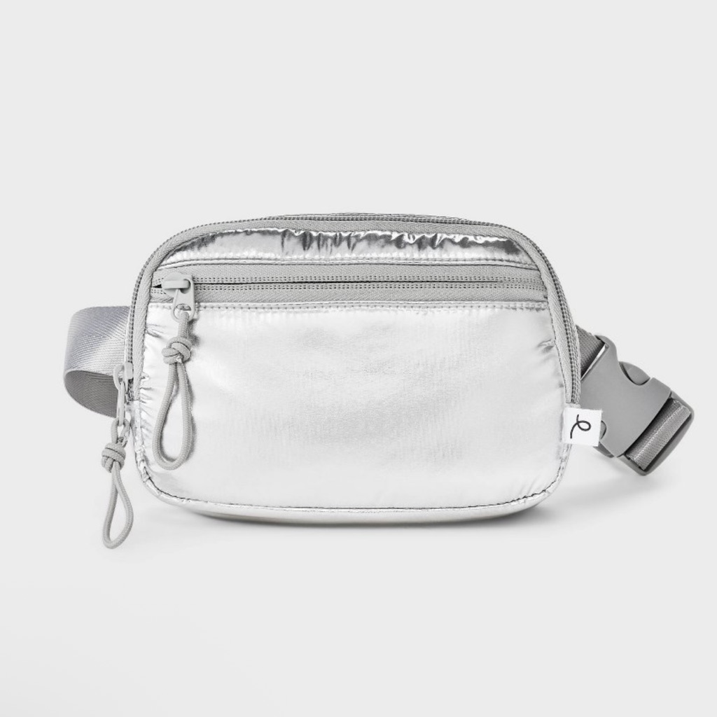 New! Art Class Silver Metallic Belt Bag Fanny Pack, 4.5” X 7”